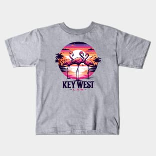 Key West Livin' - Tropical Flamingo Night Scene In Key West Kids T-Shirt